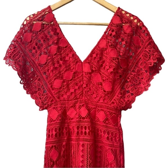 Lulus Mini Dress Coquette XS Lace Feminine Tomato Girl Cherry Red Flutter Sleeve - Picture 8 of 11